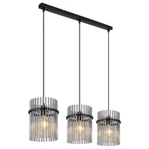 GLOBO Hängeleuchte Wohnzimmerlampe Pendellampe Esszimmerleuchte Deckenleuchte, Metall schwarz Glasstäbe rauchfarben, 3 Flammig E27, L 80 cm