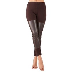 Leggings mit Kunstleder-Besatz, braun