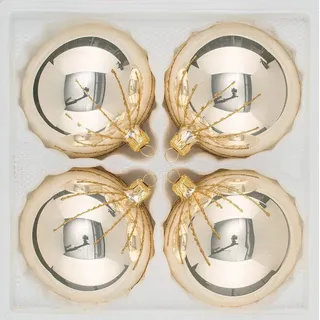 Christbaumkugeln-24.de 4 TLG. Glas-Weihnachtskugeln Set 8cm Ø in 'Chrom Champagner Gold' Regen - Christbaumkugeln - Weihnachtsschmuck-Christbaumschmuck 8cm Durchmesser