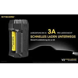 Nitecore V2 Kfz-Schnellladegerät 12V für 1 oder 2 Akkus, Ladestrom max. 3A