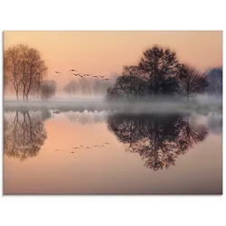 Glasbild ARTLAND "Früh morgens am See....", orange (farbe bild(er): orange), B:80cm H:60cm, Bilder, in verschiedenen Größen