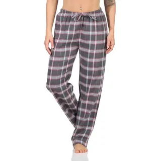 Normann Pyjama Damen Flanell Pyjama Hose, karierte Schlafanzug Hose lang grau 48-50