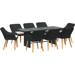 vidaXL 9-teiliges Garten Essset Schwarzes Poly-Rattan