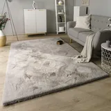 Paco Home Hochflor-Teppich »Rabbit Deluxe 860«, rechteckig, 39 mm Höhe, Kunstfell, Uni-Farben, sehr weicher Flor, Wohnzimmer, Schlafzimmer grau