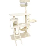 Wiltec Kratzbaum in Beige/Weiß 141 cm hoch, Katzenbaum mit Sisal, Katzenkratzbaum mit Katzenhaus,