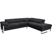 Ecksofa W.SCHILLIG "finn" Sofas Gr. B/H/T: 281cm x 71cm x 230cm, Longlife Xtra-Leder Z59, Ottomane rechts, ohne Kopfteilverstellung-ohne Sitztiefenverstellung, schwarz (schwarz z59) German Design Award 2016, Fußgestell Chrom glänzend, Breite 281 cm