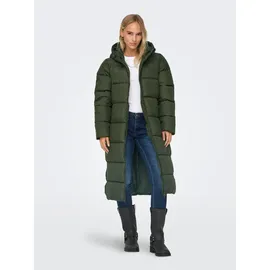 Only Steppmantel "ONLMONTANA LONG PUFFER JACKET NOOS OTW", Damen, Gr. XS, grün (forest night), Steppware, Obermaterial: 100% Polyester, leicht glänzend, unifarben, regular fit ca. Mitte Wade, Mäntel Steppmantel