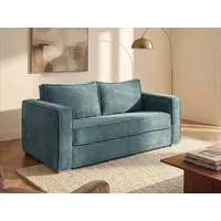 Schlafsofa mit Matratze 4-Sitzer - Cord - Türkisblau - Liegefläche mit Lattenrost mit breiten Latten 160 cm - Matratze 22 cm mit Memory Schaum - LORETO