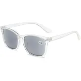 Lanomi Mode Getönte Lesebrille mit Sonnenschutz Damen Herren Sonnen Sehhilfe Lesehilfe Kunststoff Rechteckige Rahmen Sonnenbrille mit Sehstärke Transparent Rahmen Grau Linsen 2.0 - L
