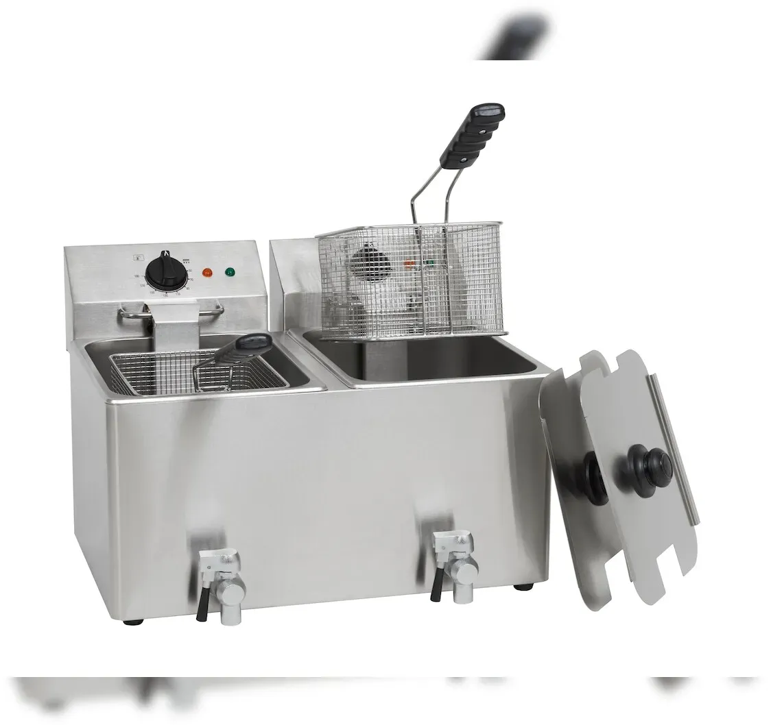 Supplier Brand Profi-Fritteuse HDF2128, Edelstahl/Kunststoff, 39 x 55 x 55.8 cm, Kapazität: 8+8 L, Leistung: 2 x 3250 W, Korbgriff abnehmbar, silber