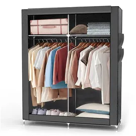 Intirilife Faltschrank 108x170x45 cm in ASCH GRAU - mit Reißverschluss Stoffschrank Kleiderschrank mit Kleiderstange, Fächern und Seitentasche