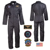 Mil-Tec Overall US Army Fliegerkombi mit Abzeichen schwarz 52 (XL)