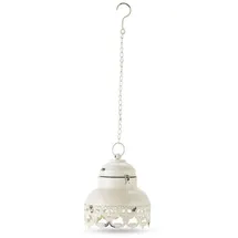 Loberon LED-Laterne Cornell, Traditionelle Handarbeit, Authentisches Antik-Finish, Batteriebetrieben, Außenleuchte, Hängelampe, Eisen, antikweiß