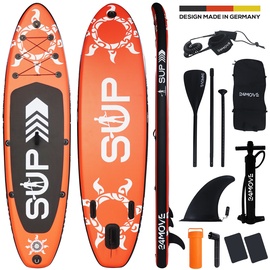 24move 24MOVE® Standup Paddle Board SUP, inkl. umfangreichem Zubehör, Paddel und Hochdruckpumpe, ROT, 366x80x15cm