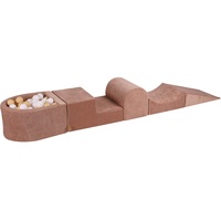 MeowBaby Spielplatz, Beige Weiß, Beige, Textil, 45x30x250 cm, Spielzeug, Kinderspielzeug, Bällebad 100 Bälle für Kinder - Baby Softbausteine zum Klettern, Samt,