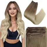 Easyouth Tressen Echthaar Balayage Weave on Tressen Farbe Aschbraun Mix Platinblond 50 cm 100g Brazilian Sew in Echthaar Weft Tressen #8/60