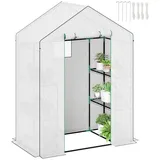 Outsunny Gewächshaus mit Rolltür, Fenster, Regale, winterfest Foliengewächshaus aus Stahl, Treibhaus für Balkon, Garten, Tomatenhaus 143 x 74 x 190 cm