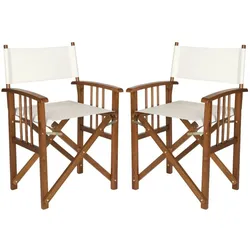 ZIK Set 2 Gartenstühle Holz Klappbar Direktor Outdoor Stühle Ecru Polyester Stoff, Folding Outdoor Design