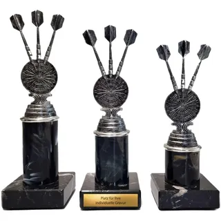 eberin – Dart Pokal in 3 Größen – Trophäe Award für Dartturnier und Events – Resin Dartscheibe mit Marmorsockel – Mit Wunschgravur – Wanderpokal für Kneipen & Wettbewerbe