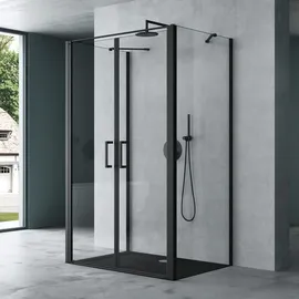 mai & mai Ravenna66UK Duschkabine U-Form 90 x 120 cm Doppeltüre Schwarz ESG-Sicherheitsglas Klarglas