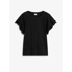 bonprix Shirt mit verspielten Ärmeln, schwarz, 36/38 (S), mit Baumwolle