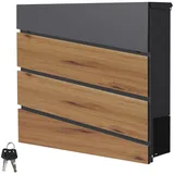 ML-Design Briefkasten 37x36,5x11 cm, mit Zeitungsfach, Anthrazit/Holzoptik Stahl,
