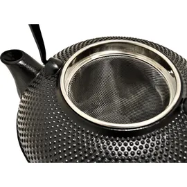ad.con Teeservice aus Gusseisen 13-tlg mit Stövchen Teekanne 1,5L Schwarz mit Siebeinsatz Teetassen und Untersetzer Tee Set im japanischen Stil