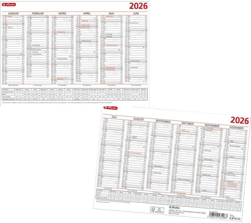 Herlitz Tafelkalender A5, 2026