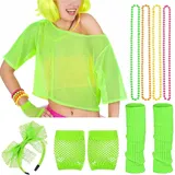 Netzshirt Netztop Netz Hemd Netzoberteil 80er 90er Jahre Outfit Damen, Netzoberteil, 80er Jahre Outfit Damen Mottoparty Netzoberteil, Neon 80 Jahre Outfit Party, 80 Jahre Kostüm Zubehör Set