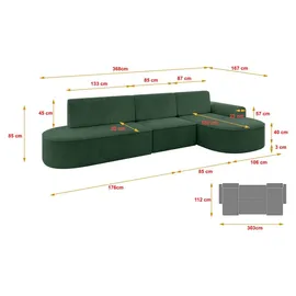 altdecor Eckcouch Cord 5-Sitzer Grün