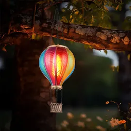 GLOBO Solarlampe Hängeleuchte Außenlampe Heißluftballon bunt Feuereffekt Gartendeko Balkonlampe, 20x 0,5W 1600K warmweiß, DxH 14 x 46,5 cm