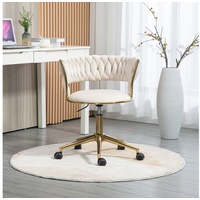IDEASY Drehstuhl Büroschreibtisch und Stuhl aus Samt, gewebte Rückenlehne, 360° drehbar, höhenverstellbar, Arbeitsstuhl, Make-up-Stuhl beige