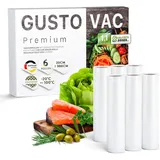 GustoVac Premium Vakuumrollen, 6 Rollen 20x300cm Profi- Folienrollen, Vakuumierfolie, Profi- Vakuumierbeutel für Vakuumierer, Kochfest & Sous Vide Gefrierbeutel, Lebensmittel Vakuumiergerät, BPA-frei