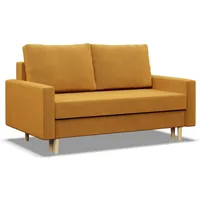 Mebligo - Sofa mit Schlaffunktion und Bettkasten Blank, 2 Sitzer Sofa 152 cm Breit, Schlafsofa mit Bonellfederkern im Sitz, Ausziehbares Couch auf Holzfüßen, Sofa Wohnzimmer - Sofa Gelb