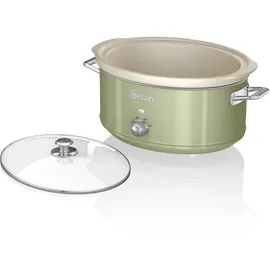 Swan SF17031GNEU Slow Cooker 6,5L, Antihaft-Keramisches PFOA- und PTFE-freies, Vintage, Grün, 320W