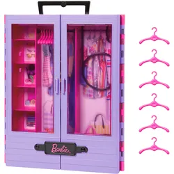 Barbie Kleiderschrank mit Tragegriff (lila/rosa) ausklappbar mit Zubehör