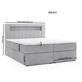 m-punkt Boxspringbett KUBA mit Bettkasten Visco Topper LED 180 x 200 cm Webstoff Bett Bettkasten Topper - Grau