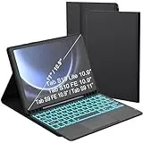 Tastatur Hülle für Samsung Galaxy Tab S10 Lite 10,9"/S10 FE/S9 FE/Tab S9 11 zoll -7 Farbige Beleuchtung Tablet Cover mit Stifthalter - Beleuchtete Deutsches QWERTZ Layout Tastatur mit Touchpad Schwarz