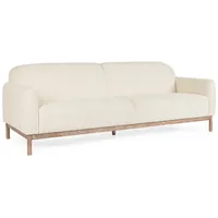 Sofa Detroit aus Bouclè-Stoff, skandinavischer Stil, cremefarben, Eschenholz-Gestell, 3–4 Sitzplätze