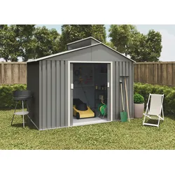 WASABI Gartenhaus Metall 5,44m2 Latte – 282x193x222cm - Metallische Farbe - Doppelschiebetür – Fenster - Geräteschuppen