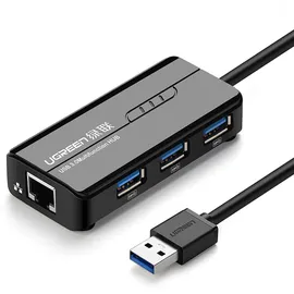 UGREEN Hub 3x USB 3.0 externer Netzwerkadapter RJ45 Giga Ethernet Adapter schwarz