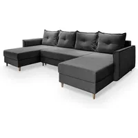Masseno Wohnlandschaft, Grau, Holz, 4-Sitzer, U-Form, 285x91x143 cm, Wohnzimmer, Sofas & Couches, Wohnlandschaften, Wohnlandschaften in U-Form