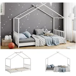 Vitalispa Kinderbett Bettenhaus Einzelbett FrederickeWeiß 160 x 80 cm modern Kinderzimmer Bett Lattenrost Rausfallschutz
