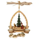 Richard Glaesser Weihnachtspyramide Pyramide Weihnachtswald bunt für Teelicht und Kerzen, Höhe 27 cm, Handwerkskunst aus dem Erzgebirge