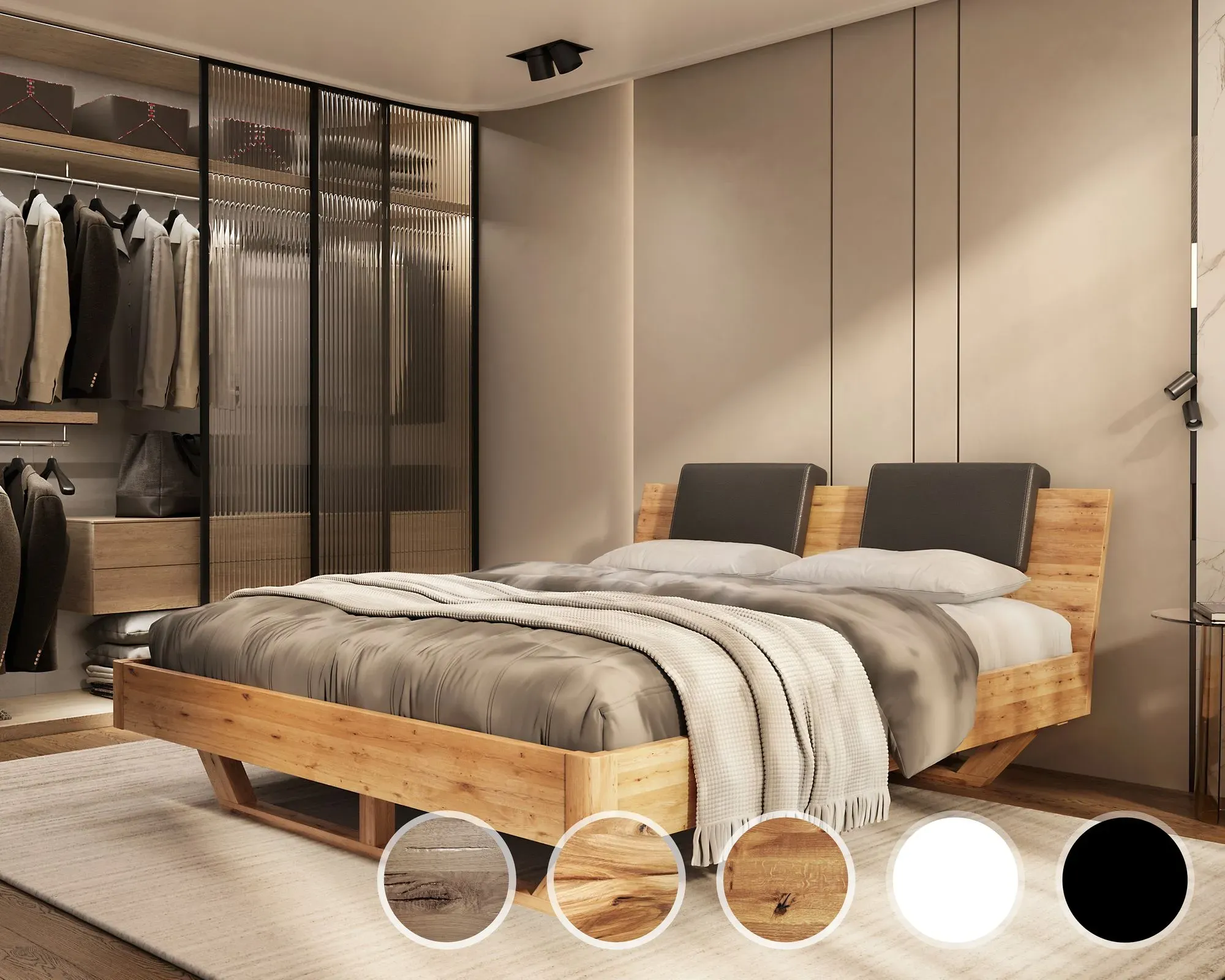 BlackWood »Dolce Vita I« Wildeiche Massivholzbett 140x220 cm / Wildeiche weiss / mit Kissen 2er-Set