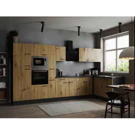 Respekta Winkelküche L-Form 370 cm Grau Matt Eiche