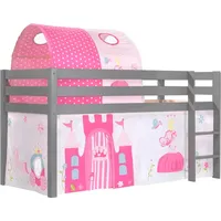 58 aufm Kessel Hochbett Karolina 210 x 106 x 114 cm Kiefer massiv grau Textilset Princess