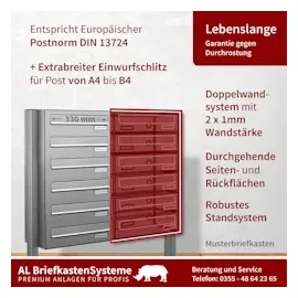 AL Briefkastensysteme 1 Fach Premium Edelstahl Stand Briefkasten Anlage für Post A4 modern, robust, wetterfest, Artikelnummer: 132V1DZS1