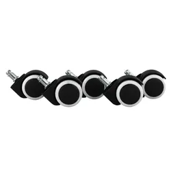 KADIMA DESIGN 5er Set gebremste Rollen für Bürostuhl Schwarz/ Weiß 11mm/Durchmesser 50mm Hartbodenrollen