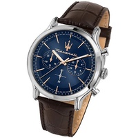 MASERATI Chronograph Maserati Leder Armband-Uhr, (Chronograph), Herrenuhr Lederarmband, rundes Gehäuse, groß (ca. 42mm) blau braun